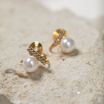 Inlaid Zircon Pearl Earrings