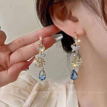 Zircon Butterfly Water Drop Earrings