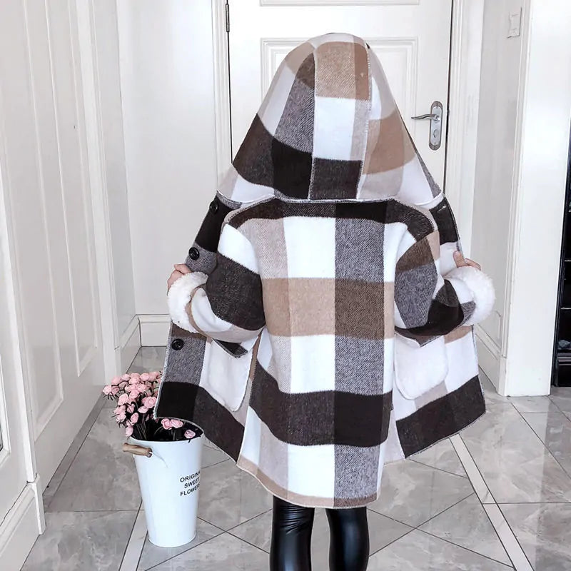 Girl's Plaid Thick Lamb Woolen Coats