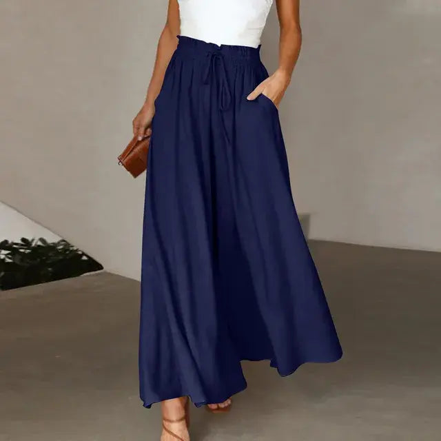 Pants Solid Color Elastic High Waist Wide Leg Trousers