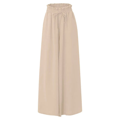 Pants Solid Color Elastic High Waist Wide Leg Trousers