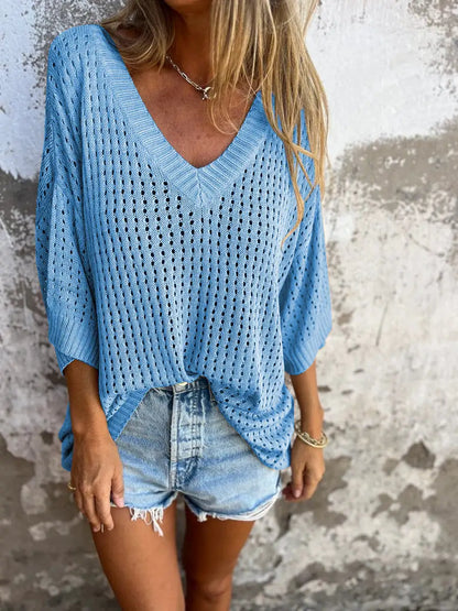 Women Hollow Out Knitted Beach Shirts