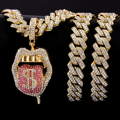 Hip Hop Dollar Tongue Pendant Necklaces