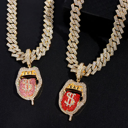 Hip Hop Dollar Tongue Pendant Necklaces