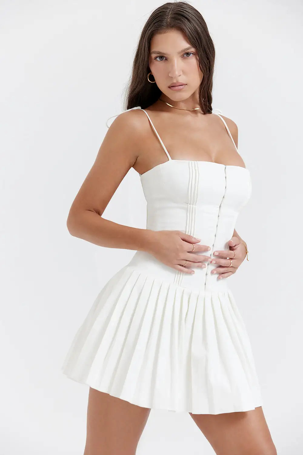 White Pleated Dresses