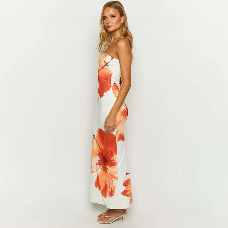 Women's Flower Print Off-Shoulder Beach Dresses