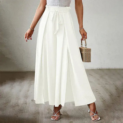 Pants Solid Color Elastic High Waist Wide Leg Trousers