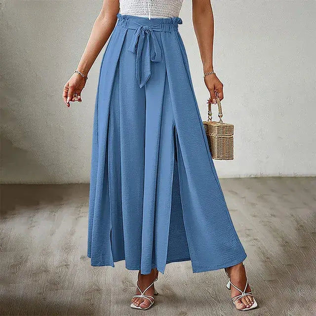 Pants Solid Color Elastic High Waist Wide Leg Trousers