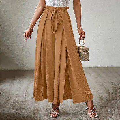 Pants Solid Color Elastic High Waist Wide Leg Trousers