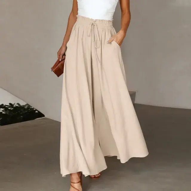 Pants Solid Color Elastic High Waist Wide Leg Trousers