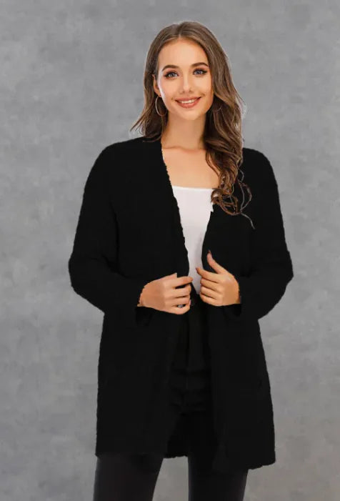 Knitted double pocket cardigan sweaters