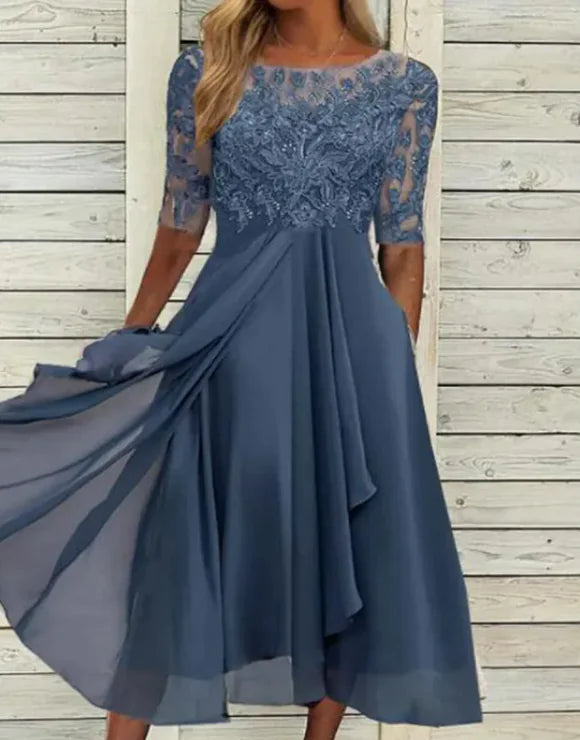 Chiffon Stitching Lace Hollow-out Dresses