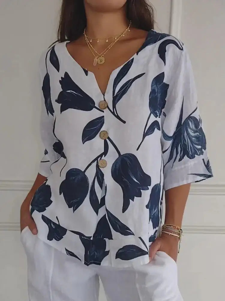 Printed V-Neck Tunic Tops