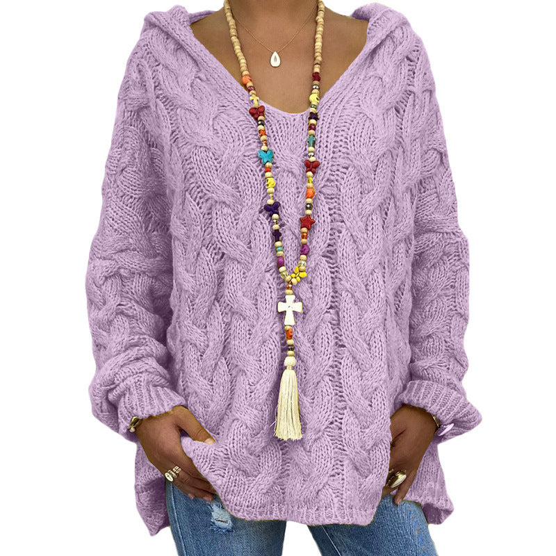 Solid Color Twist Knitted Hoodie Sweaters