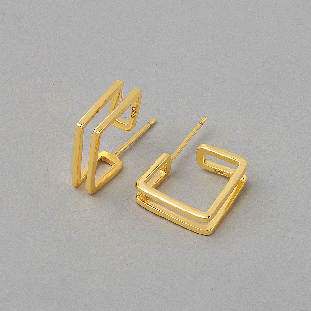 Double-layer Square Metal Stud Earrings