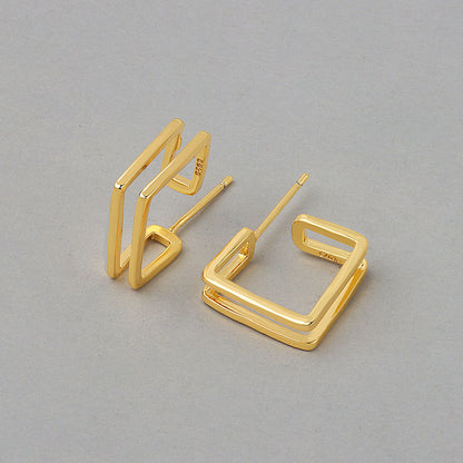 Double-layer Square Metal Stud Earrings