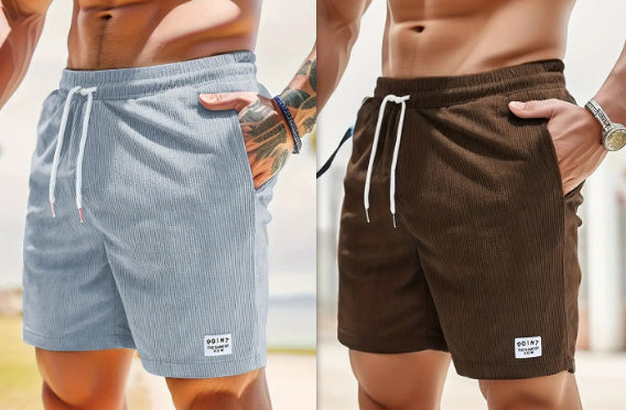 Lace-up Drawstring Shorts Summer Corduroy Sports Short Pants Mens Clothing