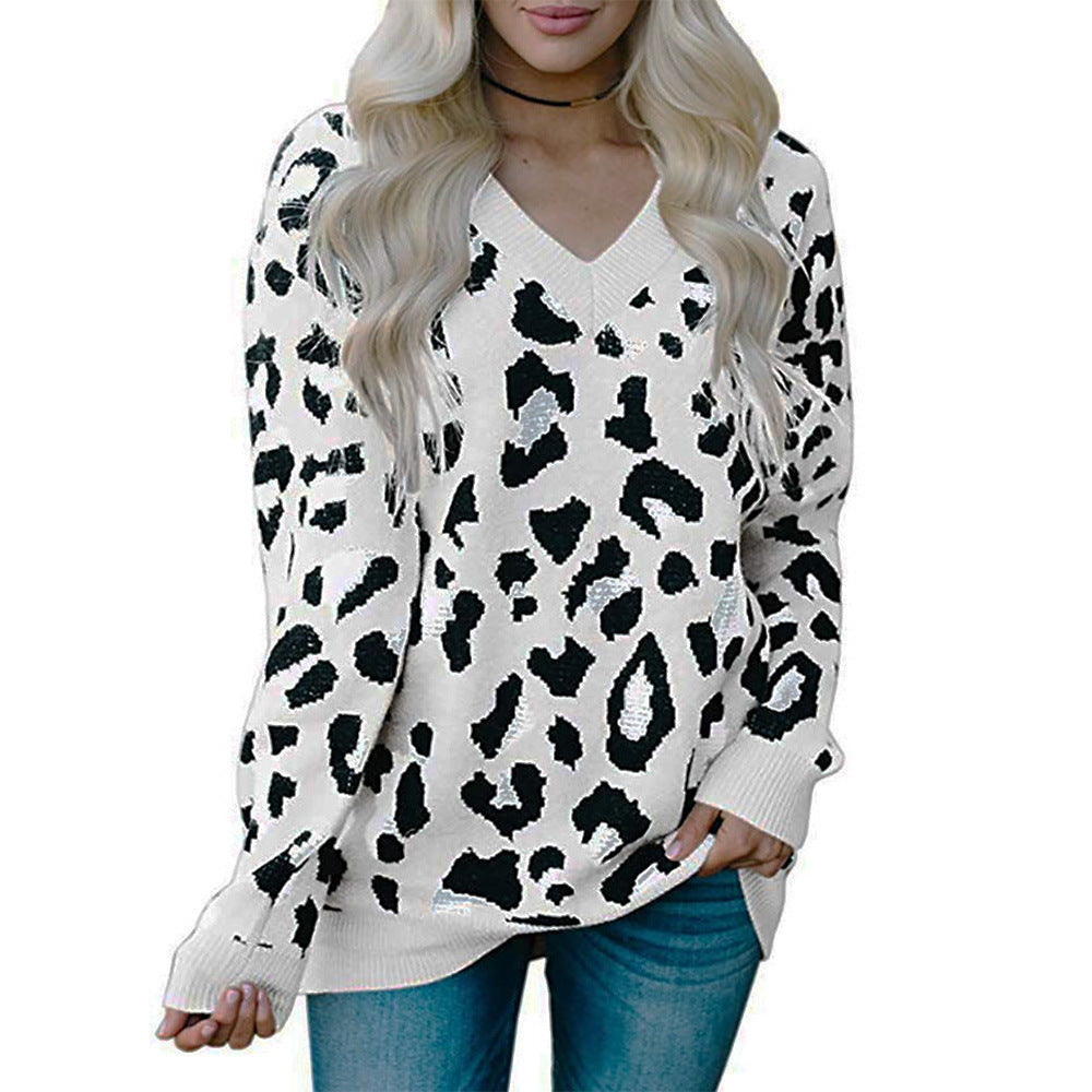 Leopard V-neck Sweaters