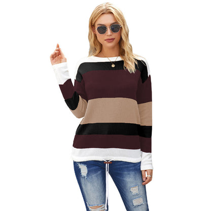 Stripe Contrast Stitching Sweaters