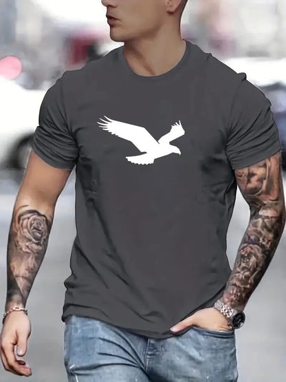 Eagle Print Solid Color Men's Casual T-shirts