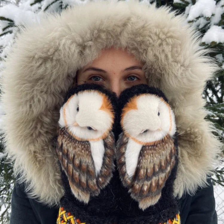 Owls Knitted Wool Winter Gloves