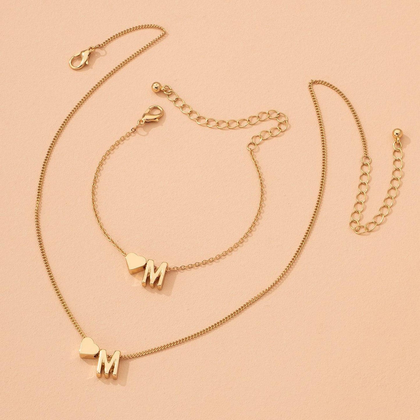 Minimalist Style Heart-shaped Letter Necklace Bracelet