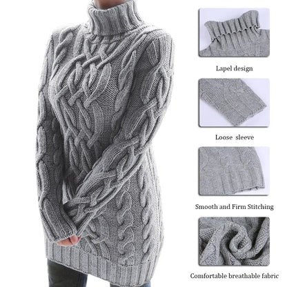 Turtleneck Twist Knitted Sweater Dresses