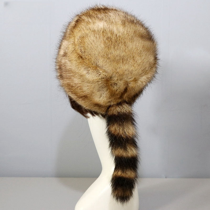 Raccoon Tail Warm Earflaps Cap Female