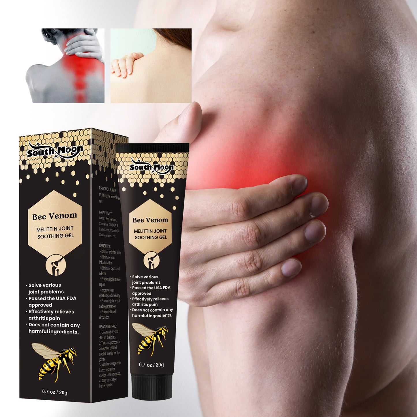 Gel para el cuidado del veneno de abeja para masaje corporal de la columna vertebral y la rodilla