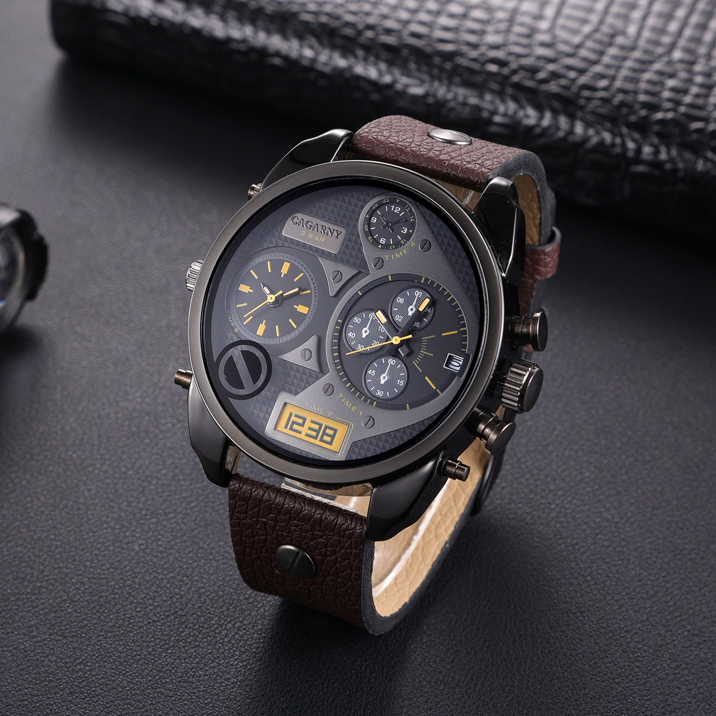 Men's Quartz Watch Double Inserts Casual Fashion