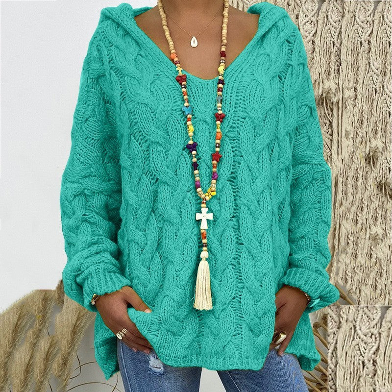 Solid Color Twist Knitted Hoodie Sweaters