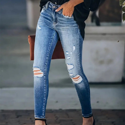 Stretch High Waist Ripped Skinny Jeans