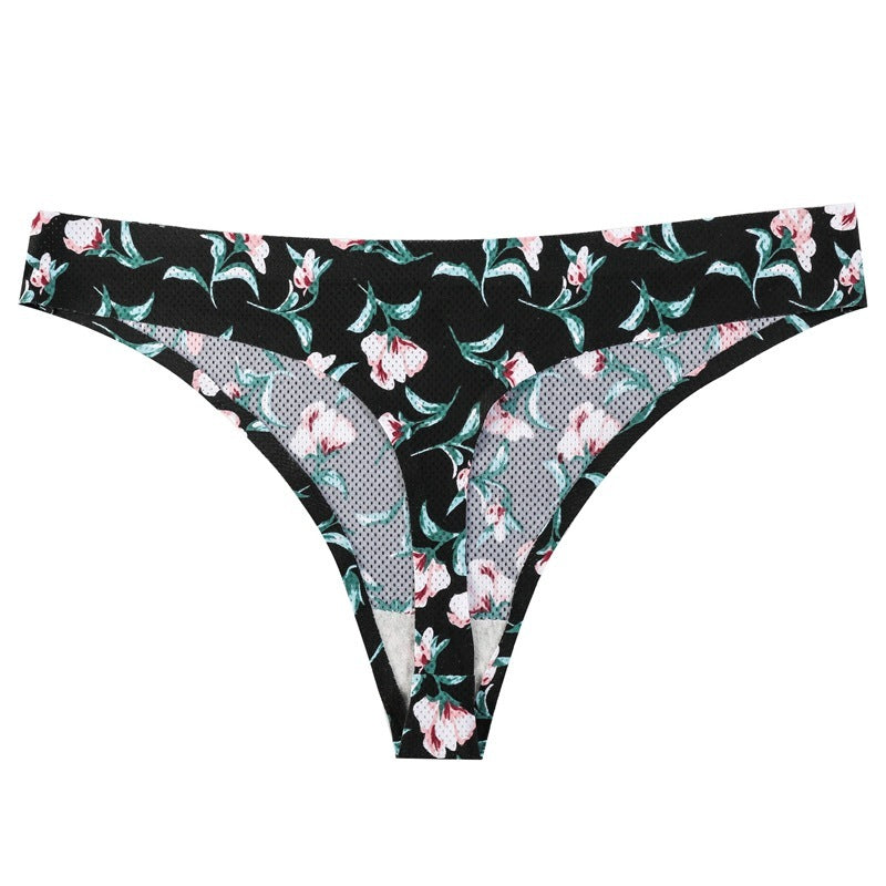 Flower printed low waist thong women