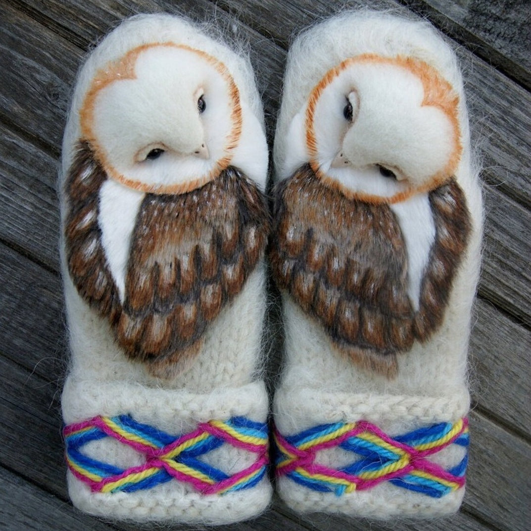 Owls Knitted Wool Winter Gloves