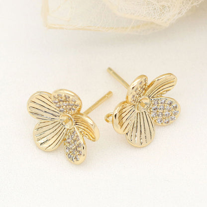 Zircon Stud Earrings Plated Gold Color