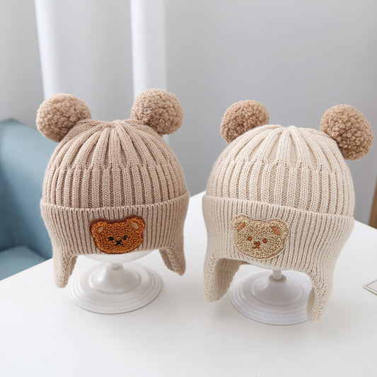 Baby Hat Warm Earflaps Cap Cute Bear Baby Knitted Woolen Cap