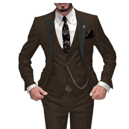 Three-piece Suit Brown Turn-down Collar