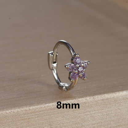 Micro Inlaid Zircon Edge Buckle Flower Purple Earrings