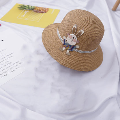 Baby Outdoor Straw Hat Cute Rabbit Decoration Bag