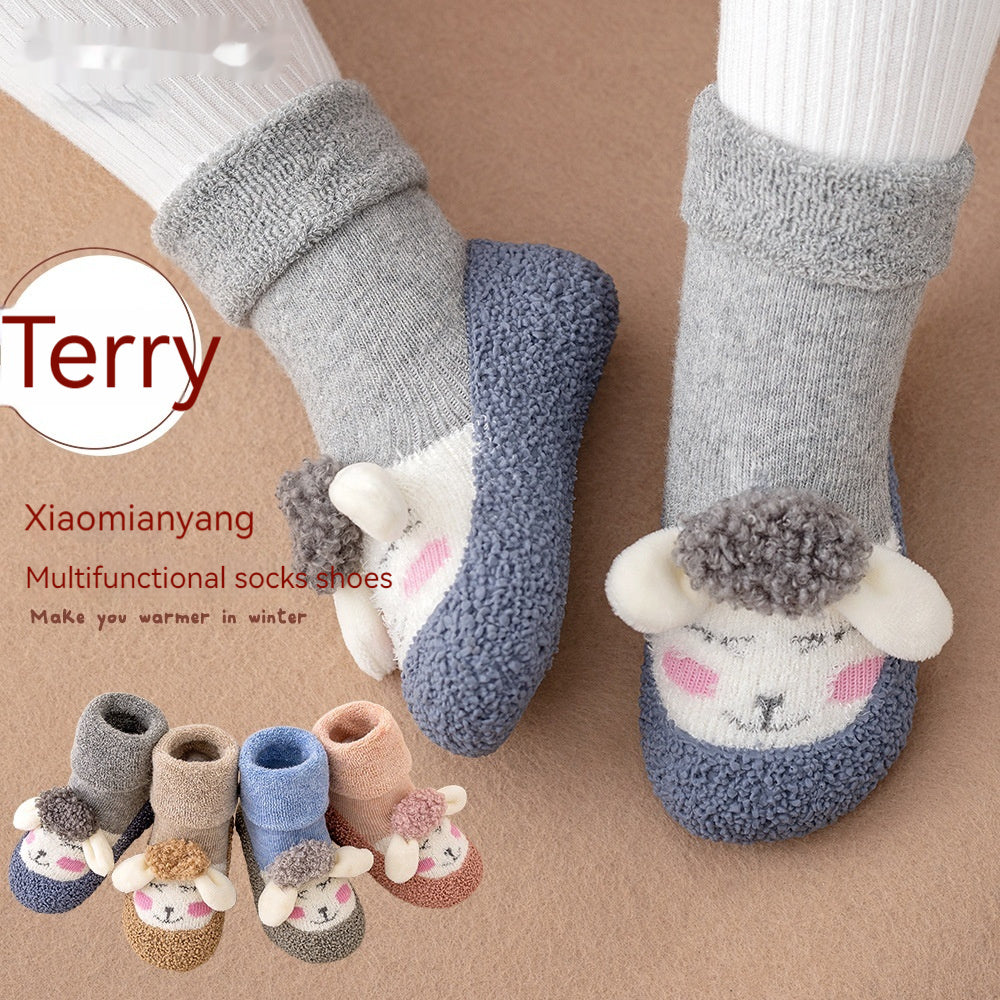 Autumn And Winter Non-slip Cartoon Velvet Extra Thick Fluffy Loop Sock Shoes