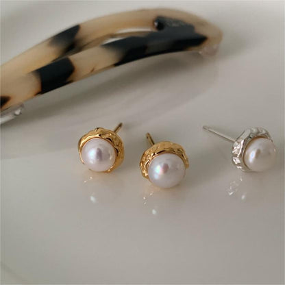 Silver Pearl Shaped Stud Earrings