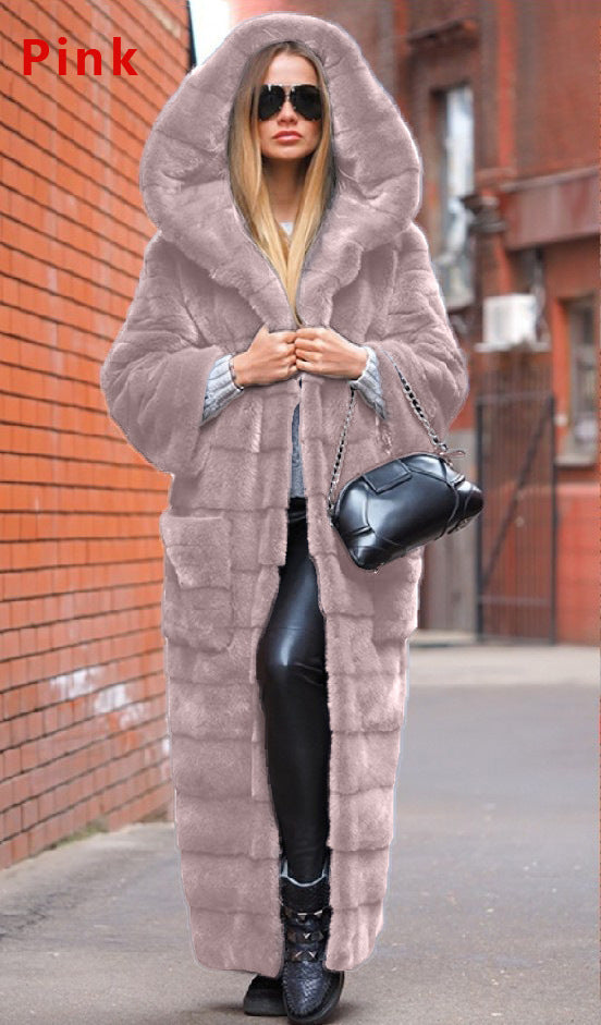 Long Thickened Faux Fur Hooded Cotton Jackets