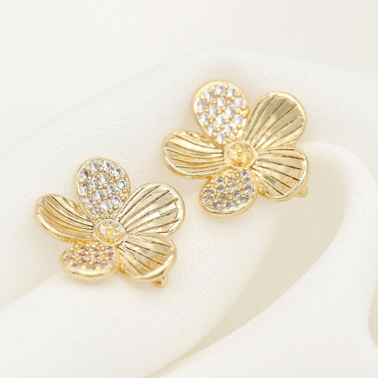 Zircon Stud Earrings Plated Gold Color