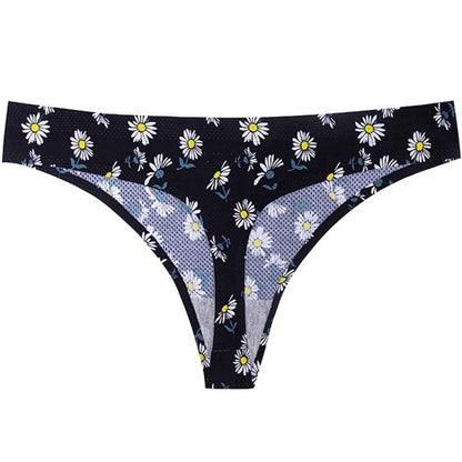 Flower printed low waist thong women