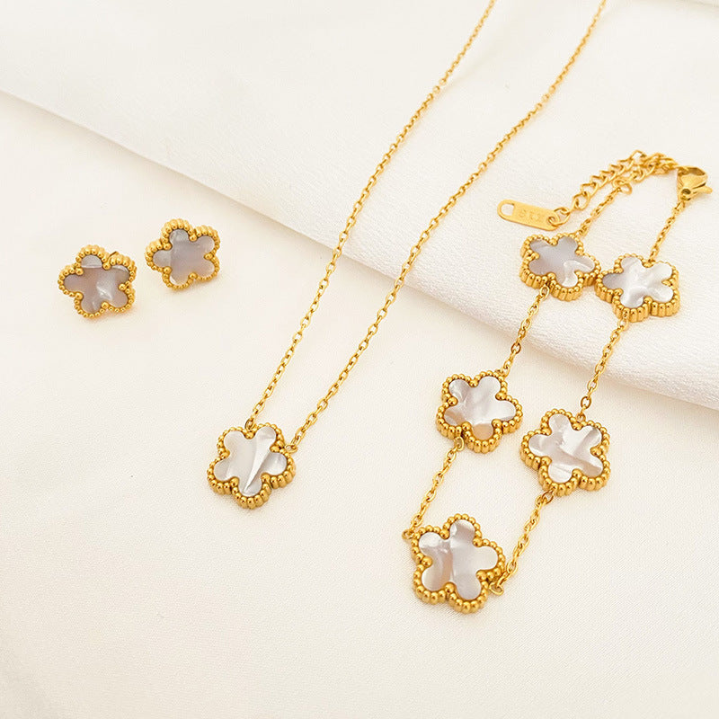 Five-leaf Flower Pendant Necklace Earring Bracelet Sets