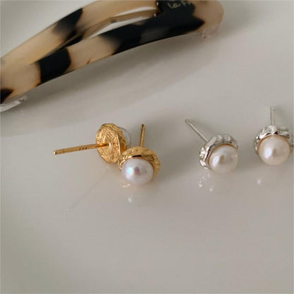 Silver Pearl Shaped Stud Earrings