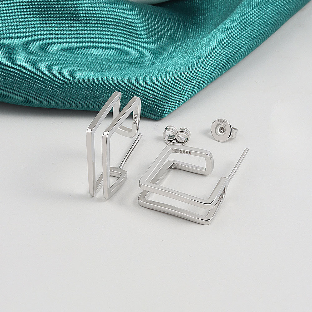 Double-layer Square Metal Stud Earrings