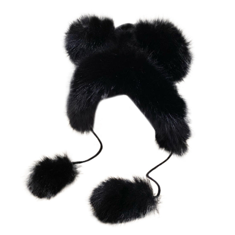 Cute Fluffy Warm Earflaps Cap Female Winter