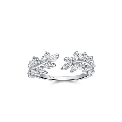 Leaves Shiny S925 Silver Rings Female