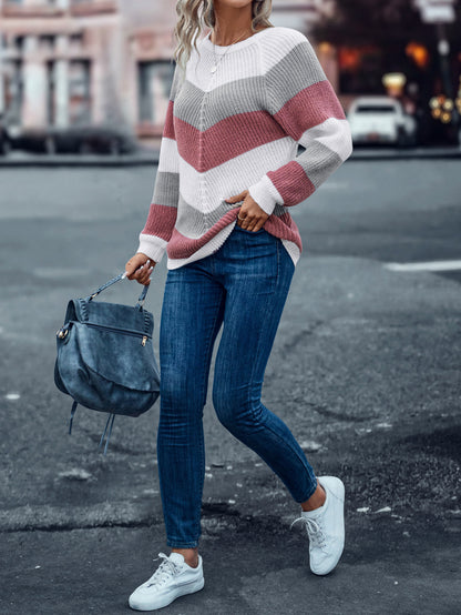 Striped Crew Neck Casual Sweaters